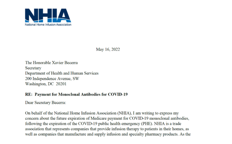  NHIA to HHS: Make Medicare Payment for COVID-19 mABs Permanent